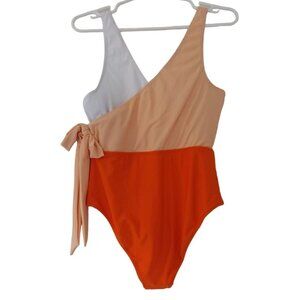 CUPSHE One-Piece Bikini Set, White/Orange, for women Size L. NWT